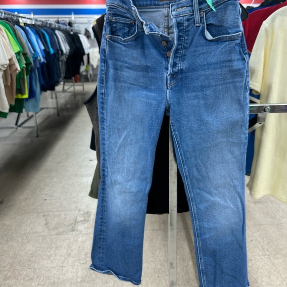 MOTHER Blue Denim Jeans with Brown Leather Patch - Picture 2 of 8